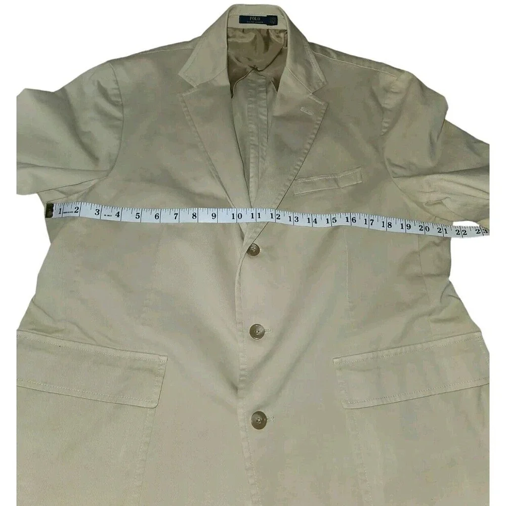 Polo Ralph Lauren Preppy Career Blazer Men's Size 44L Beige Chino Cotton Stretch